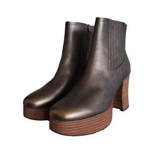 Kork-Ease Baylie Chelsea Boot Platform Bronze Zip Back Boot Chunky Heel Sz 8.5M